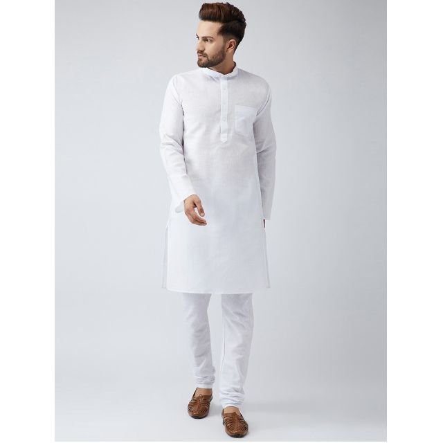 Sojanya Men White Solid Straight Kurta