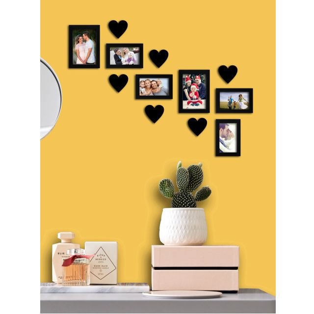 Random Black Solid Photo Frames With Heart Shaped Plaques