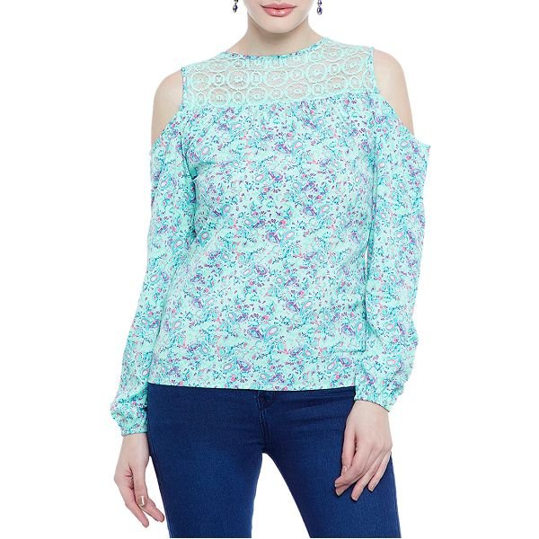 Fabulous Me Green Printed Crepe Top For Women