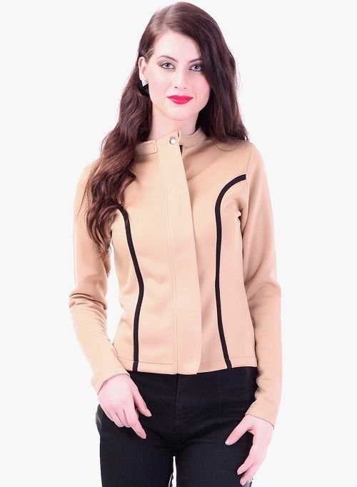 SASSAFRAS Women's Beige Solid Jacket