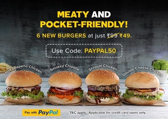 Pay using PayPal And Burgers & Wraps at Rs.49