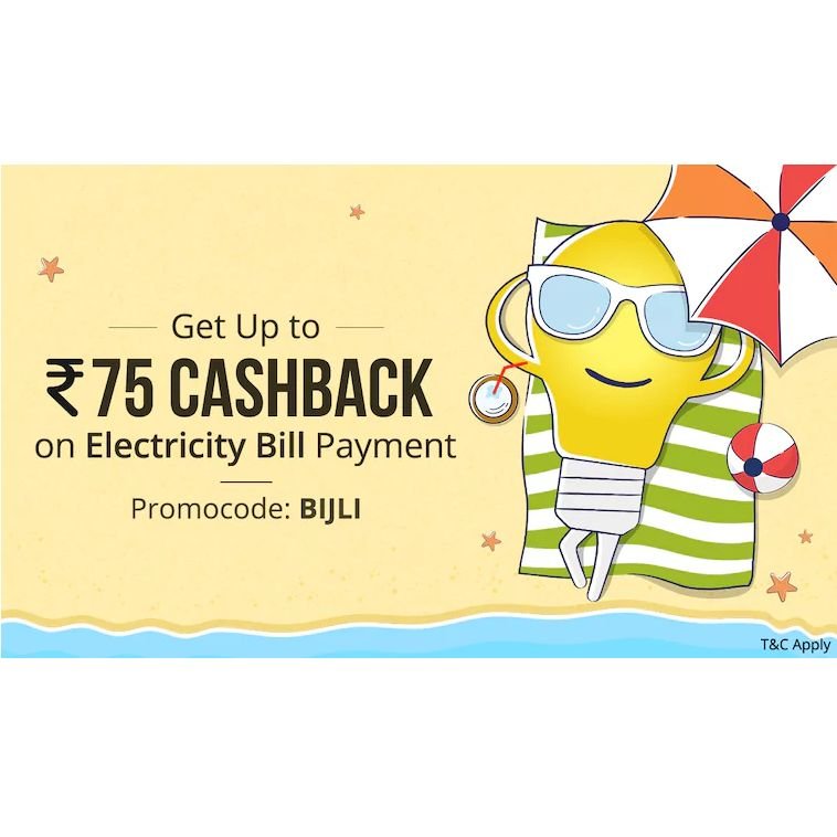 Get Upto Rs.75 Cashback On Electricity Bill Payment