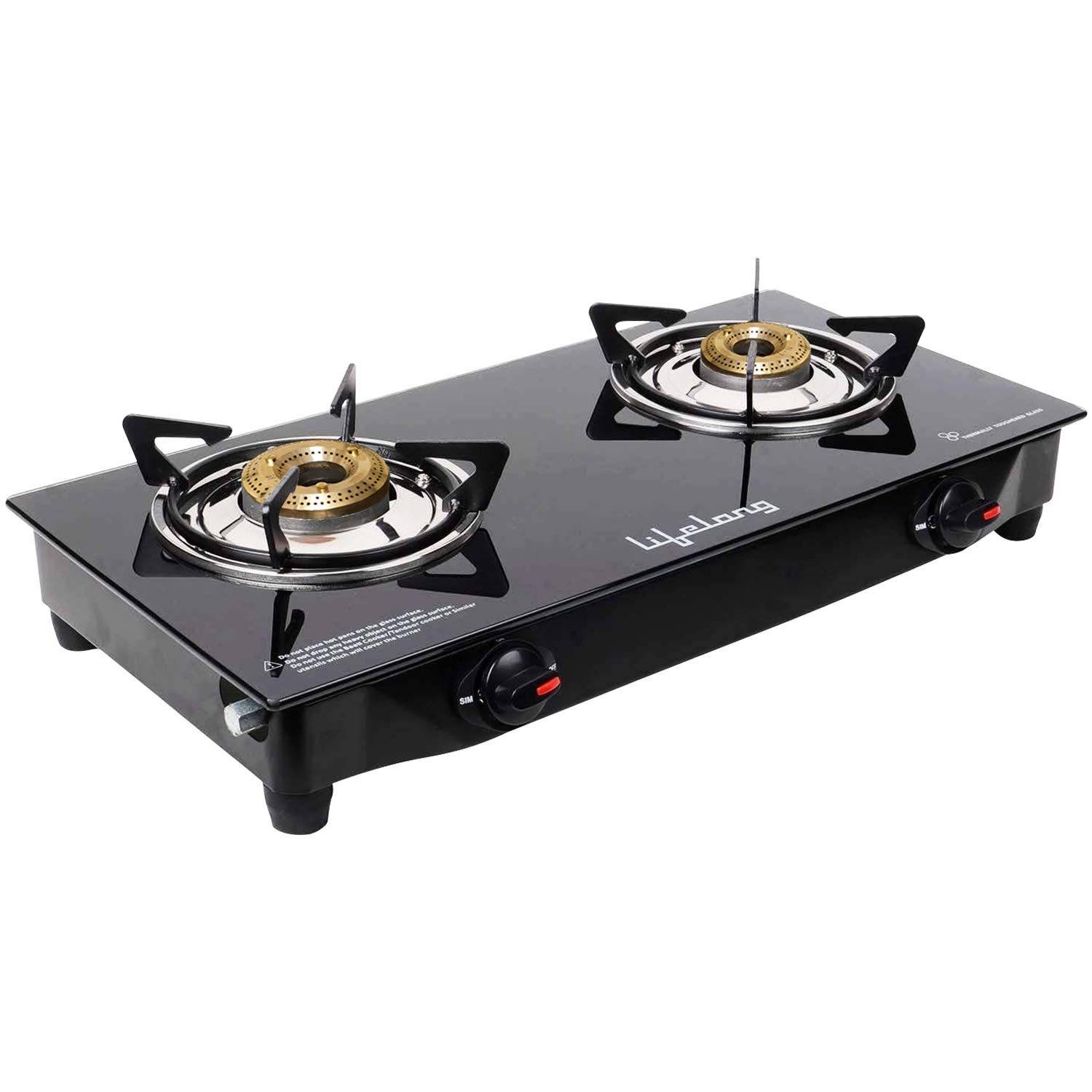 Lifelong Glass Top Gas Stove, 2 Burner Gas Stove with 2 year warranty