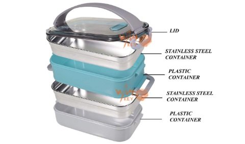 Wishkey Stainless Steel Lunch Box with 3 Compartments 1.2Ltrs Tiffin Box